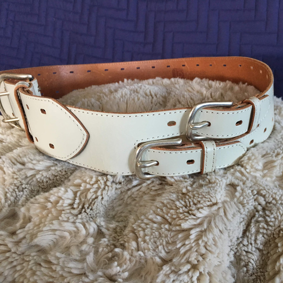 Linea Pelle: Wide Cream Leather Belt M/L